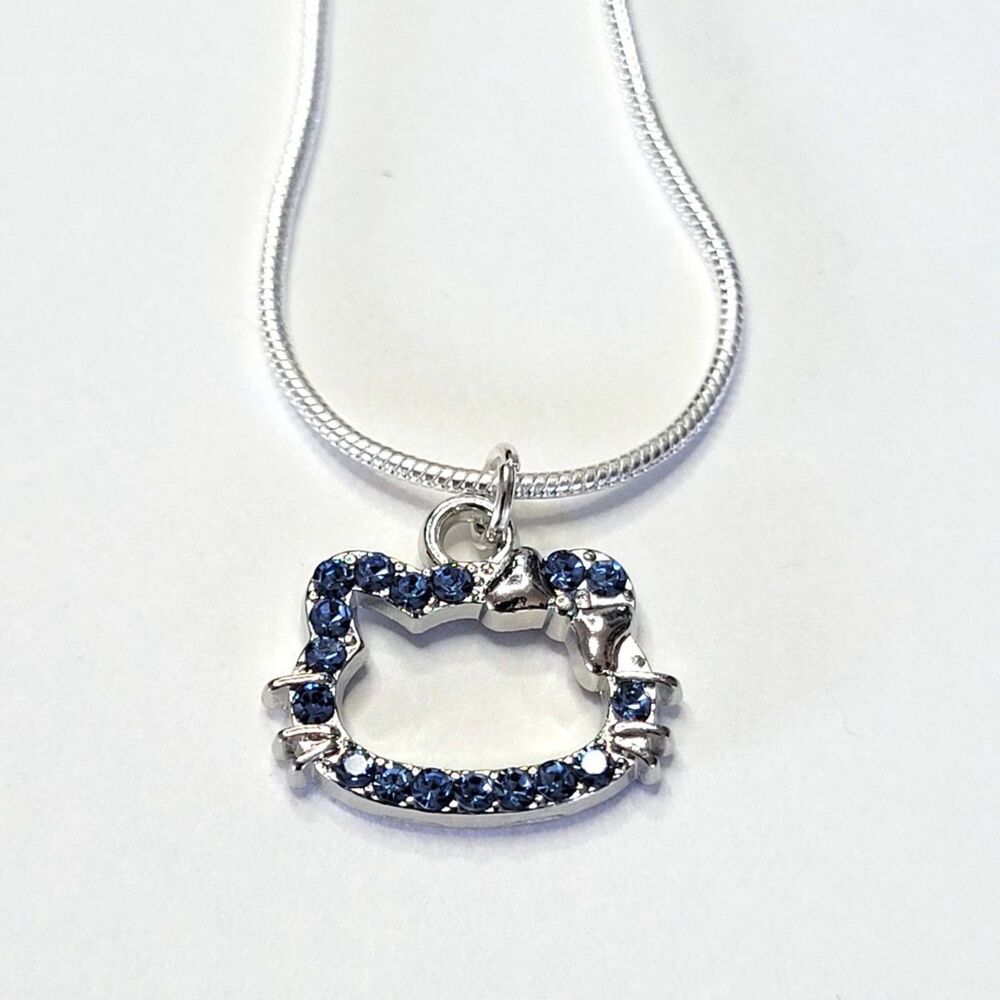 NWT Hello Kitty Blue Bling Charm Necklace, Sterling Silver Snake Chain – 22 in - Picture 2 of 3